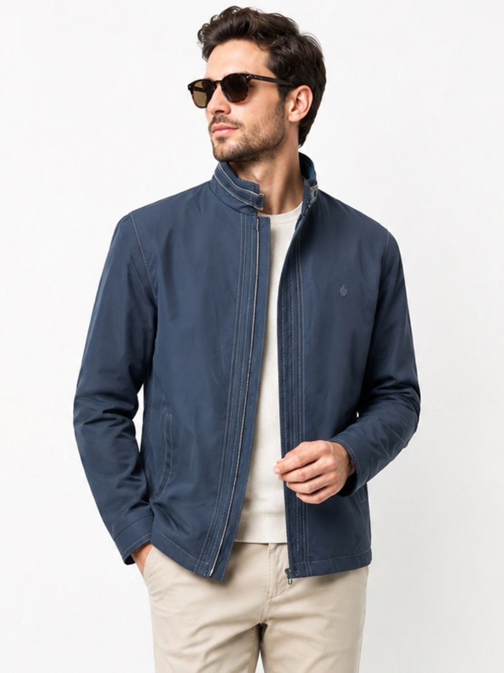 Louis Philippe Reversible Premium Windbreaker Jacket - Navy & Teal Blue - 561